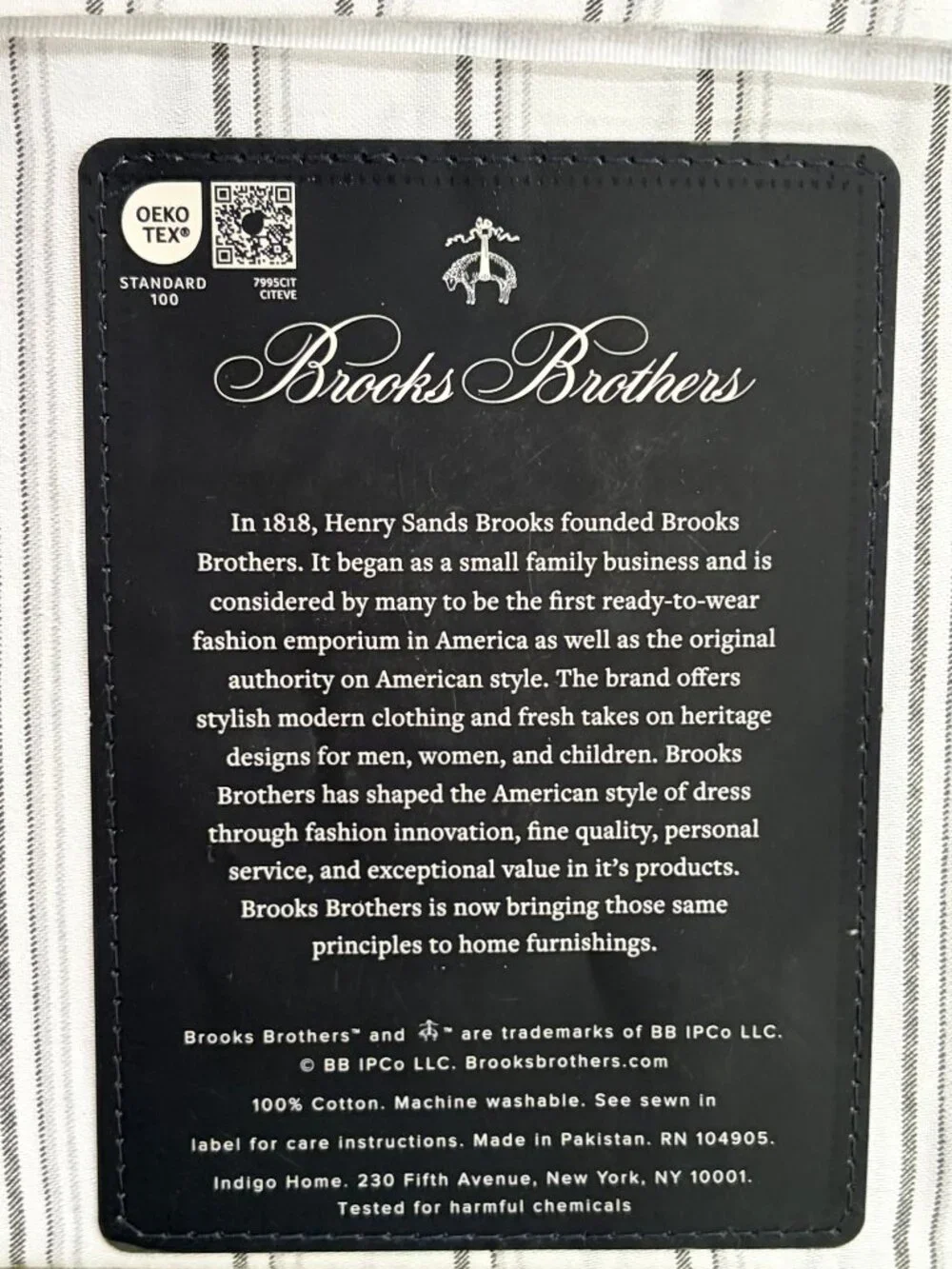 Brooks Brothers Queen Size Cotton Sheet Set  Striped  (fits up to 17